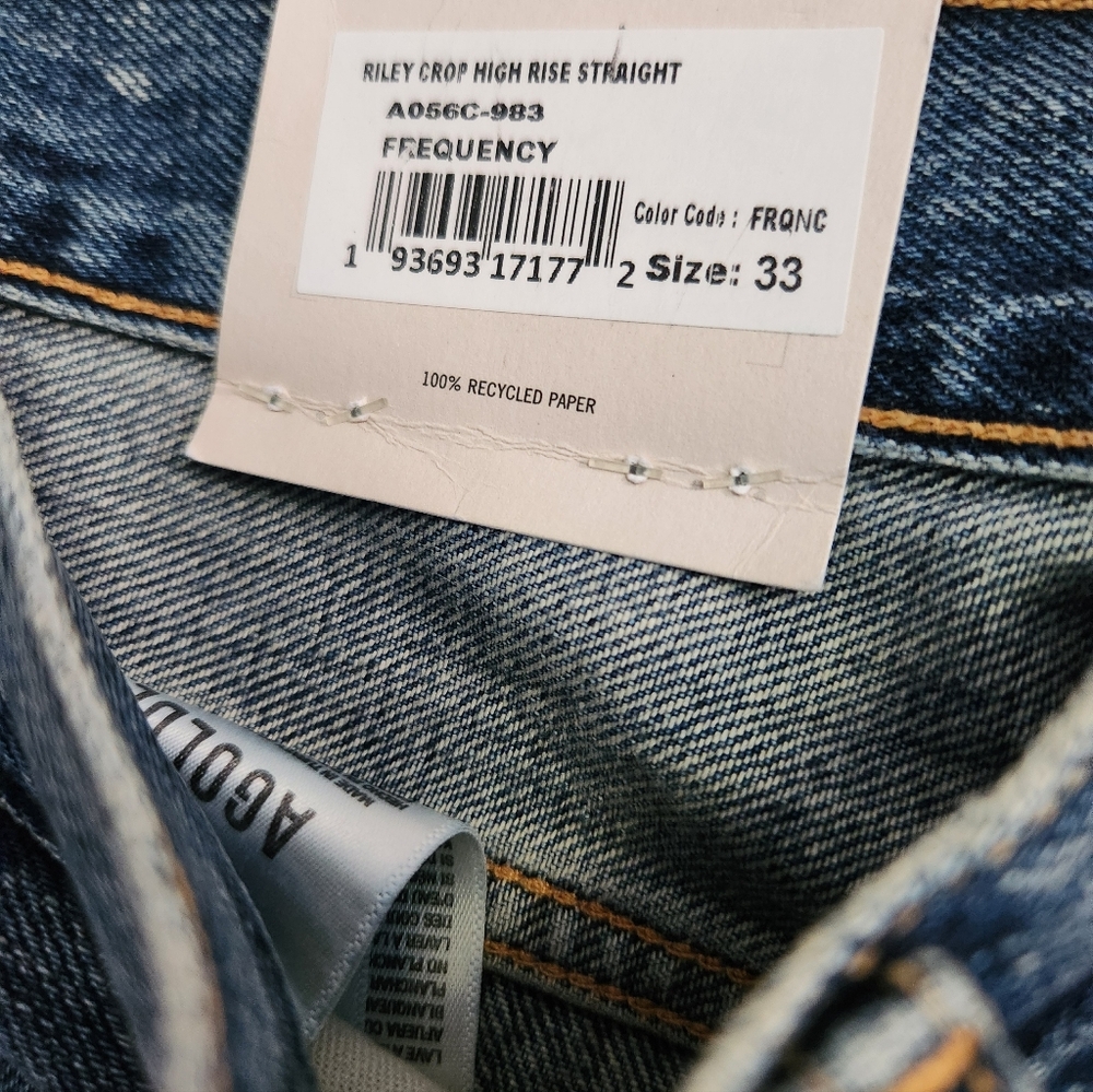NWT Agolde | Riley High Rise straight Crop Jeans | Size 33 Frequency - Picture 7 of 8